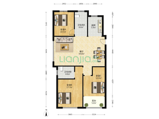 金庆御花园 3室1厅2卫 134平方