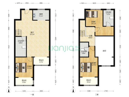 鸿坤集团打造，京西南经济开发区精品叠拼别墅！-户型图