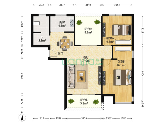 冠名锦澜 2室1厅1卫 95平方