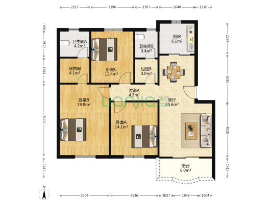 永久社区 3室1厅2卫 122平方