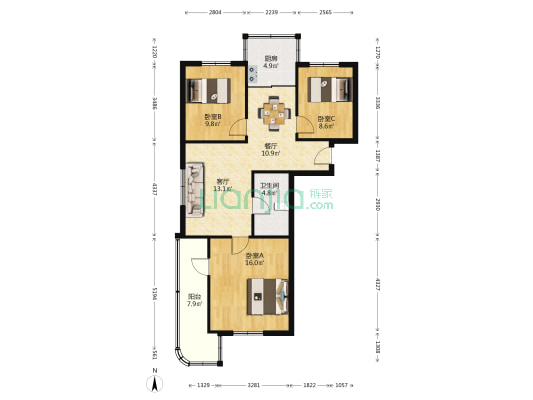 莲湖区双仁府43号院 3室2厅1卫 93平方