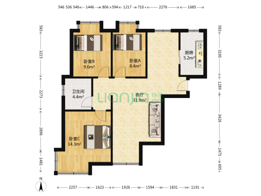 五一阳光锦园 3室1厅1卫 103平方