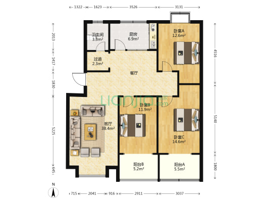 一建公司 3室1厅1卫 120平方