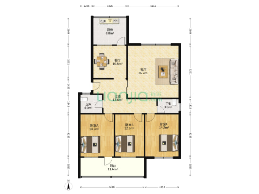 科山路21号 3室2厅2卫 145平方