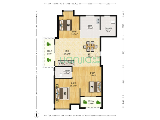 大通酩悦 3室2厅2卫 133平方