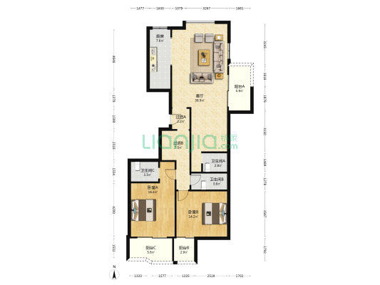 振双大厦 2室1厅3卫 146平方