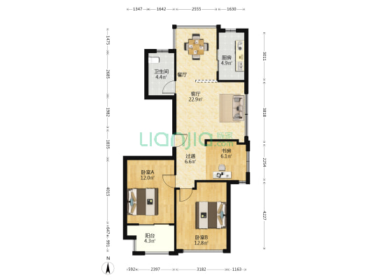 湖山一品花苑二期 3室1厅1卫 92平方