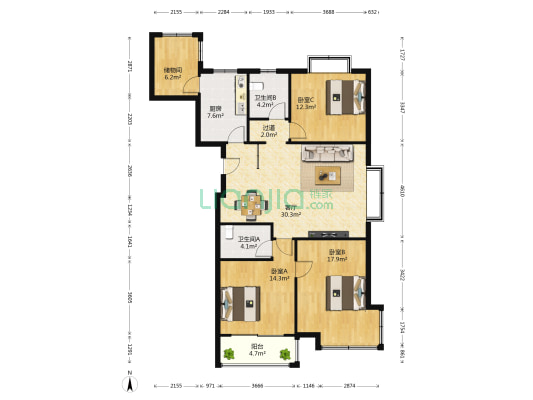 双星金色海岸 3室1厅2卫 133平方
