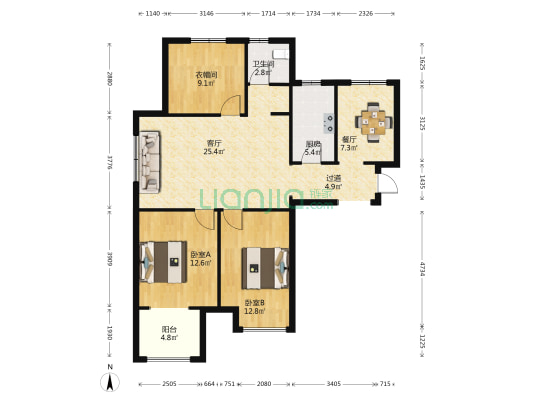 东旭佳苑东区 2室2厅1卫 109平方
