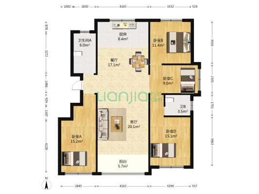 赛洛公馆 4室2厅2卫 145平方