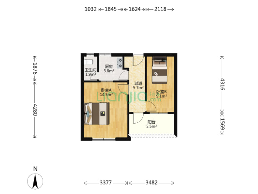 省电子研究所宿舍 2室0厅1卫 50平方