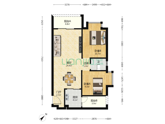 滨江名苑 2室1厅1卫 87平方