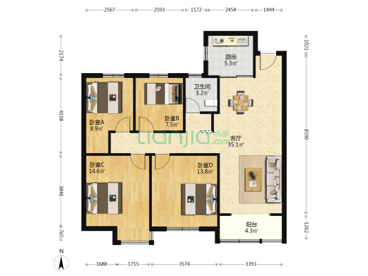 海都雅居 4室1厅1卫 123平方