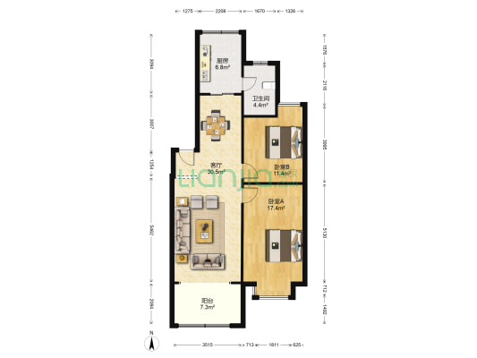 港航小区 2室1厅1卫 88平方