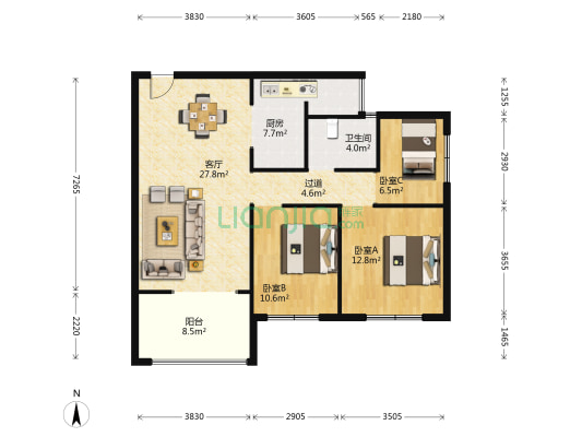 阳城龙庭 3室1厅1卫 98平方