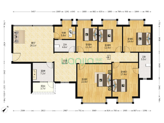馨悦苑 6室1厅2卫 165平方