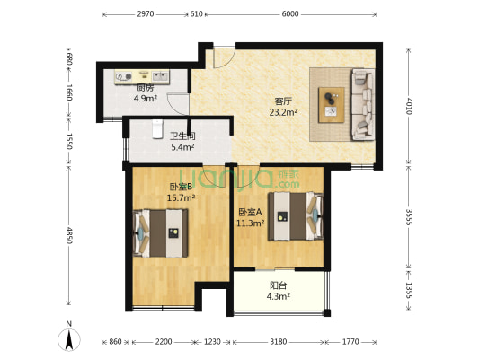 绿地臻城一期 2室1厅1卫 85平方