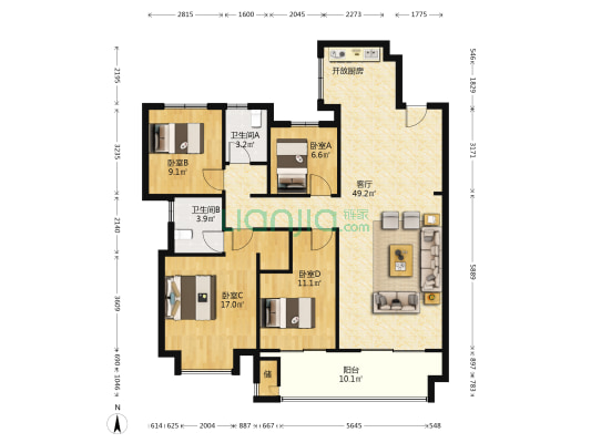 融创·淮河府 4室1厅2卫 144平方