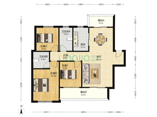 绿地莫奈国际花都 3室1厅2卫 118平方