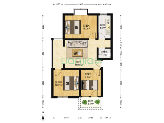 旺荣大厦 3室1厅1卫 77平方