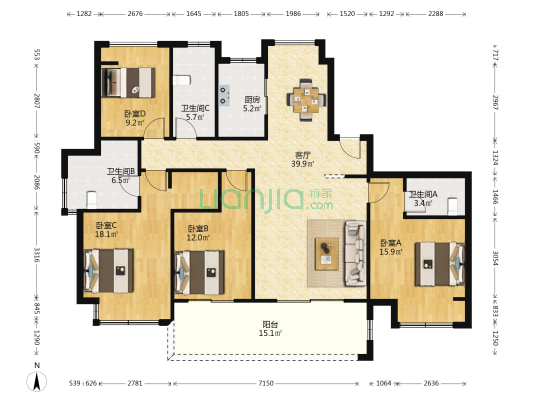 融悦湾花园 4室1厅3卫 169平方
