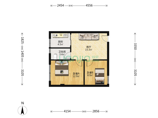农贸集市大院 2室1厅1卫 57平方