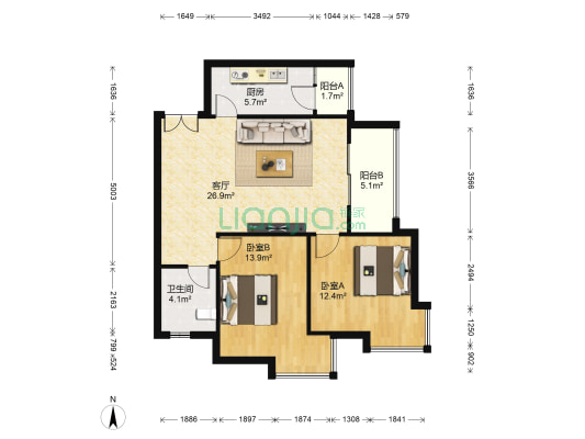 祥和雅居 2室1厅1卫 91平方