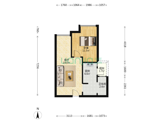 青城上院 1室1厅1卫 52平方