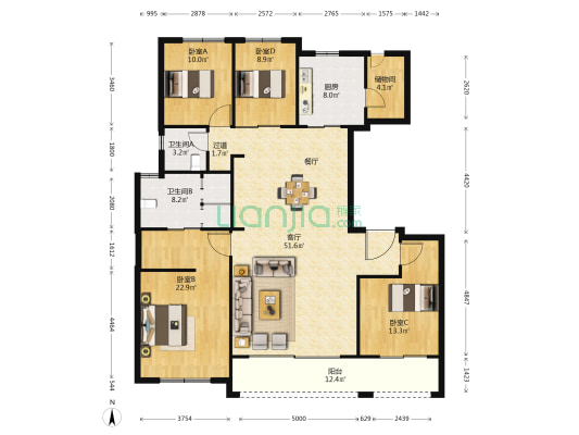 万科沐拾 4室1厅2卫 178平方