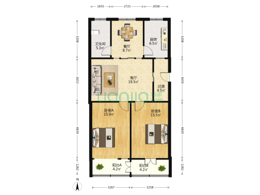 安利小区 2室2厅1卫 103平方