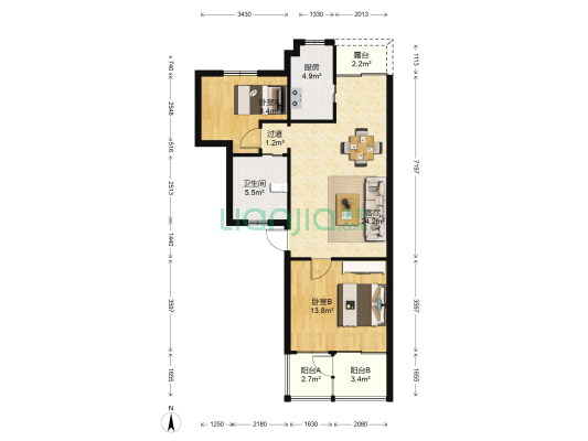 明月轩小区 2室1厅1卫 76平方