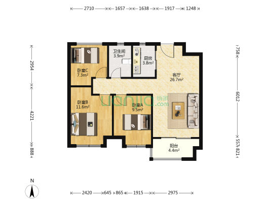 云溪四季庭 3室1厅1卫 83平方