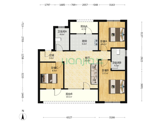 影都壹号朗悦 3室1厅2卫 108平方