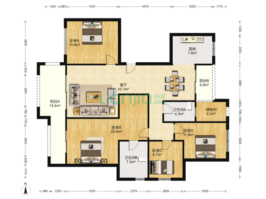 湘水郡 4室1厅2卫 180平方