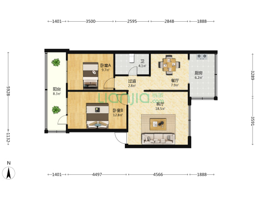 云机二厂住宅小区 2室2厅1卫 78平方