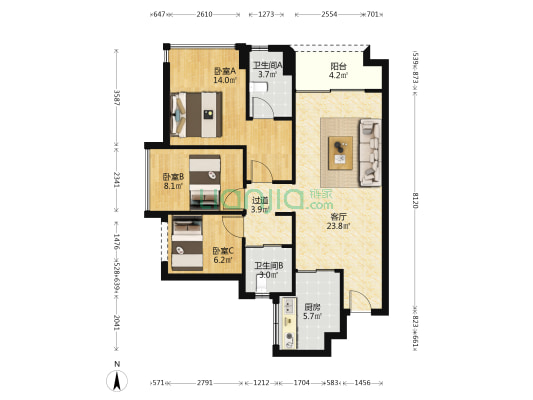 万科璞悦山 3室1厅2卫 87平方