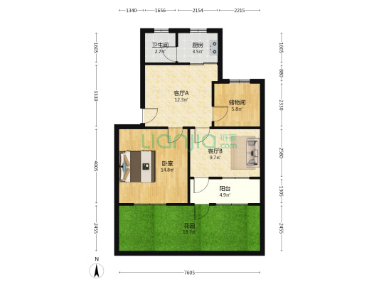 方大西区 1室2厅1卫 67平方