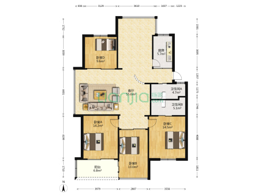 福寿巷10号 4室1厅2卫 140平方