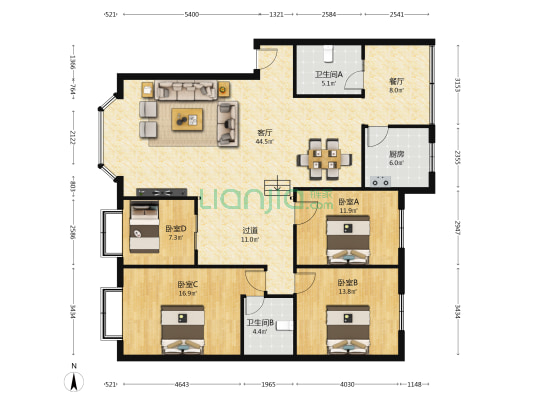 竹乡苑 4室2厅2卫 147平方