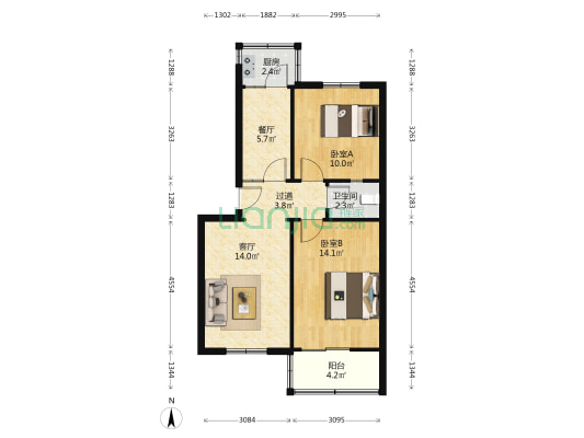 景龙池34号 2室2厅1卫 69平方