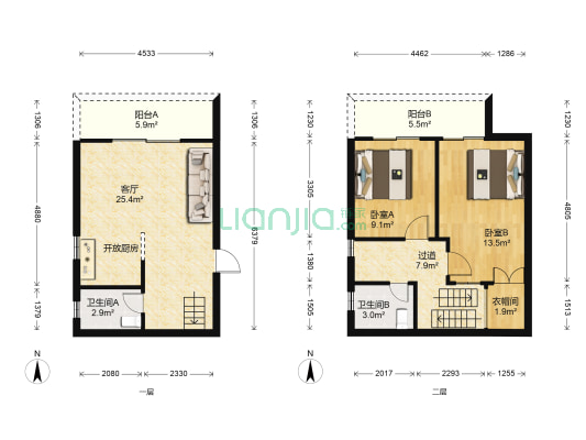 嘉逸花园 2室1厅2卫 80平方