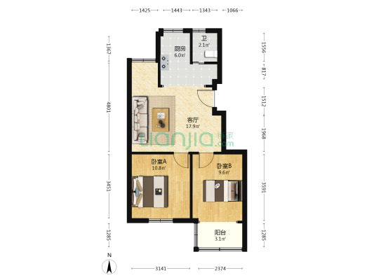 舒沁苑 2室1厅1卫 68平方