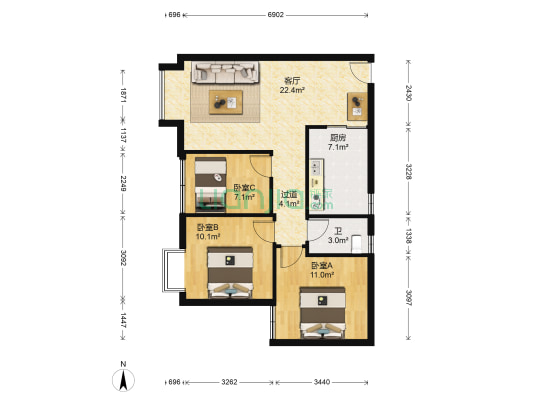桃源印象 3室1厅1卫 80平方