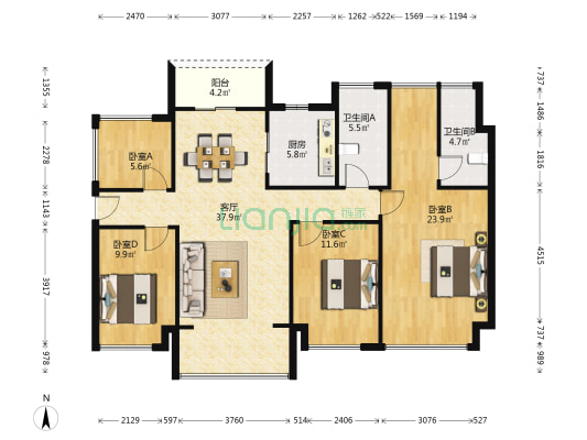 碧桂园·珑悦花园 4室1厅2卫 128平方