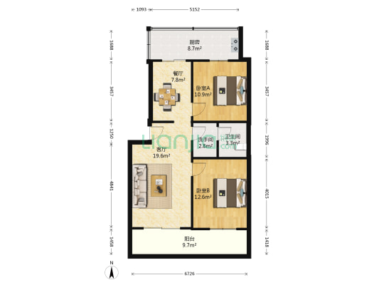 民政局家属楼 2室2厅2卫 90平方
