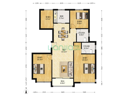 恒基·曼城 4室1厅2卫 125平方