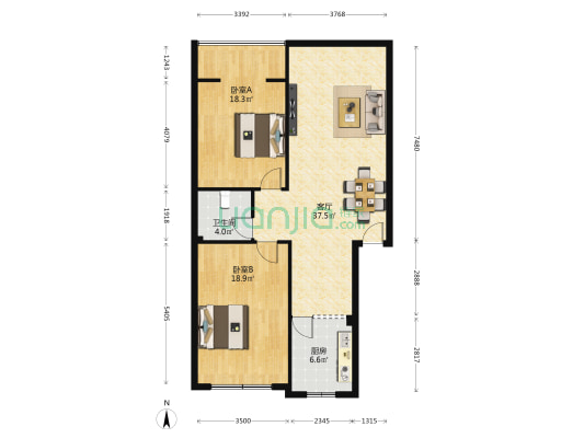 输气小苑二期 2室1厅1卫 105平方