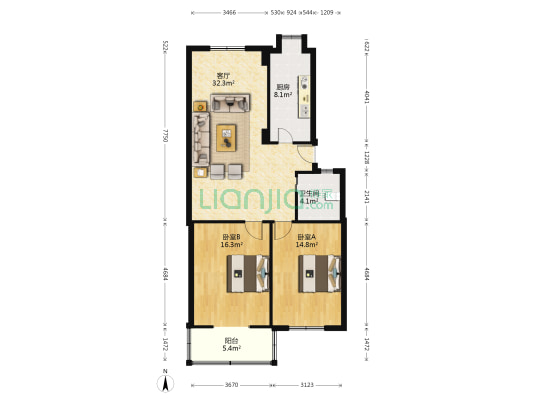 现代花园A区 2室1厅1卫 97平方