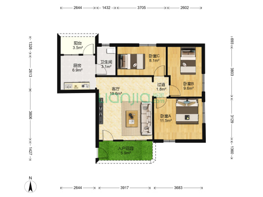 红星小区 3室1厅1卫 83平方