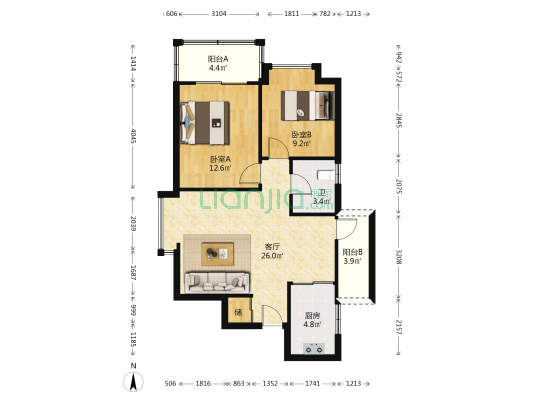 聚宝花园 2室1厅1卫 78平方